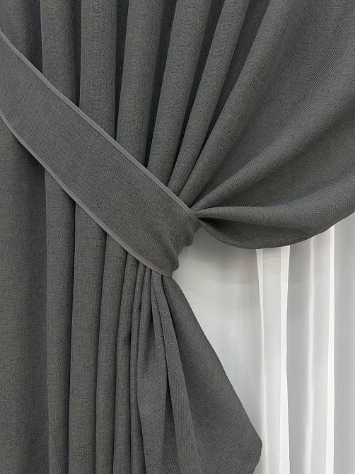 Комплект готових штор VR-Textil Льон Льон Мішковина № 1282ш Сірий 100х270 см 2 шт (31-0132) Київ - фото 5