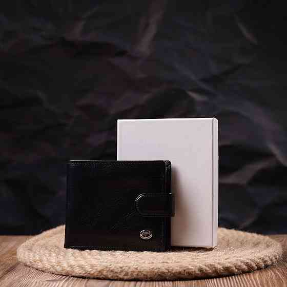 Чоловічий гаманець з натуральної гладкої шкіри у два додавання Чорний (ST Leather) Київ