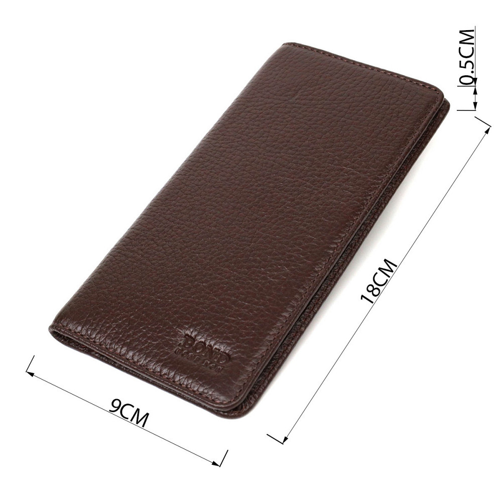 Вертикальный узкий мужской бумажник из натуральной зернистой кожи BOND 22052 Коричневый Киев - изображение 3