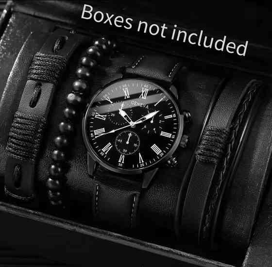 Подарочный набор для мужчин наручные часы с 3 браслетами без подарочной коробки черный Киев