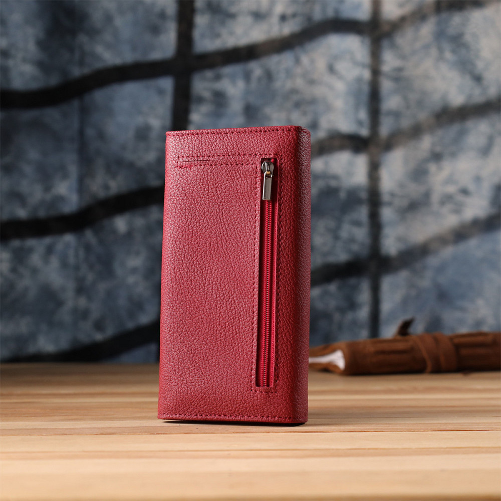 Яскравий вертикальний гаманець із натуральної шкіри Червоний (ST Leather) Київ - фото 4