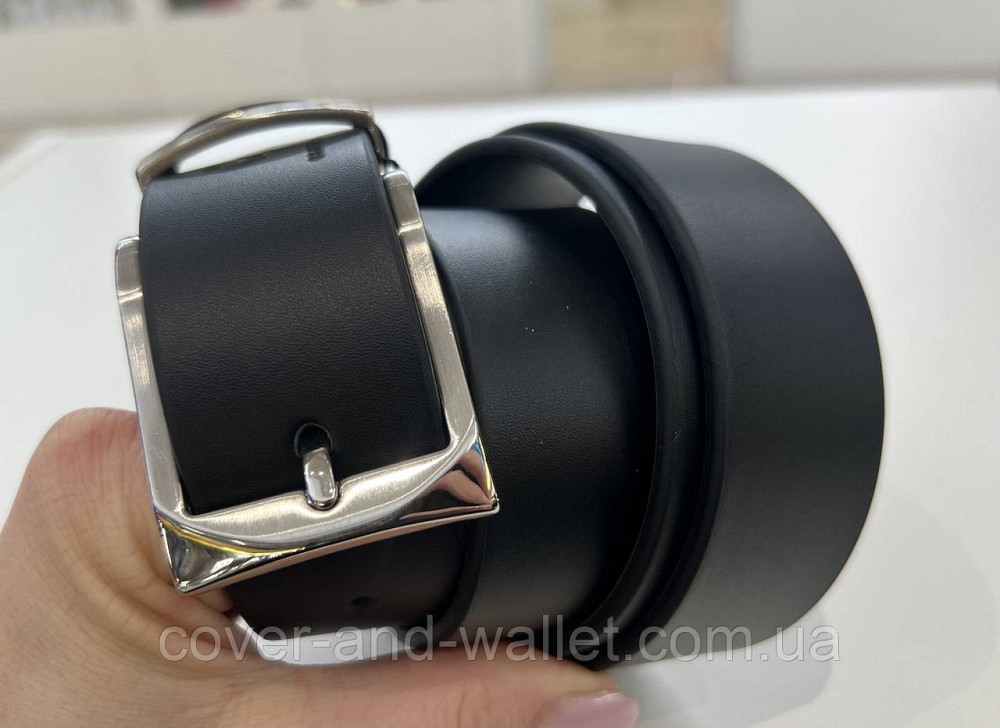 Стильний шкіряний ремінь для ділового чоловіка чорного кольору 35мм Grande Pelle Ricco Київ - фото 7