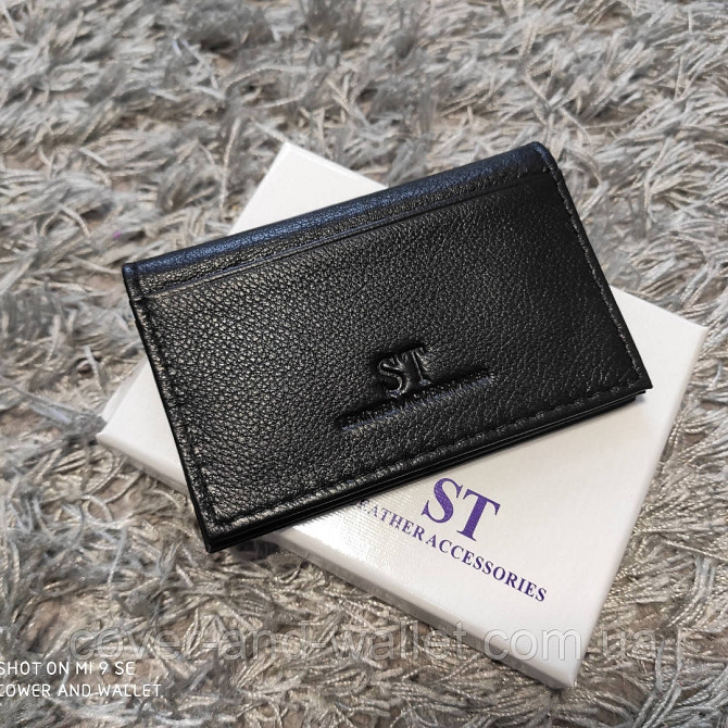 Чорна маленька шкіряна обкладинка картхолдер для автодокументів ST Leather Київ - фото 2