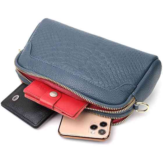 Модна сумка на два відділення з натуральної шкіри Vintage 22355 Синя Київ