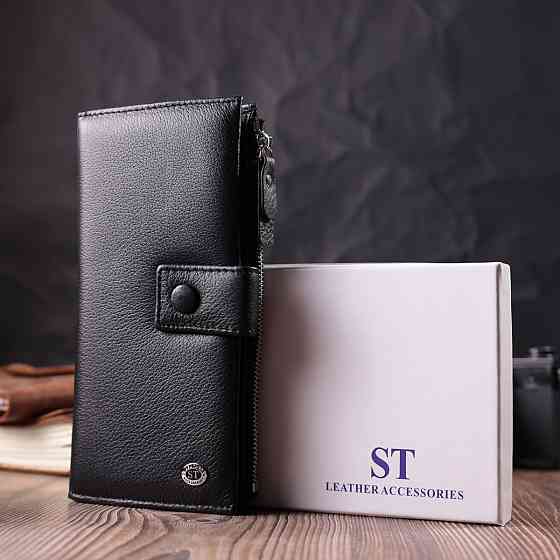 Лаконичный женский вертикальный кошелек-клатч из натуральной кожи ST Leather 22537 Черный Киев