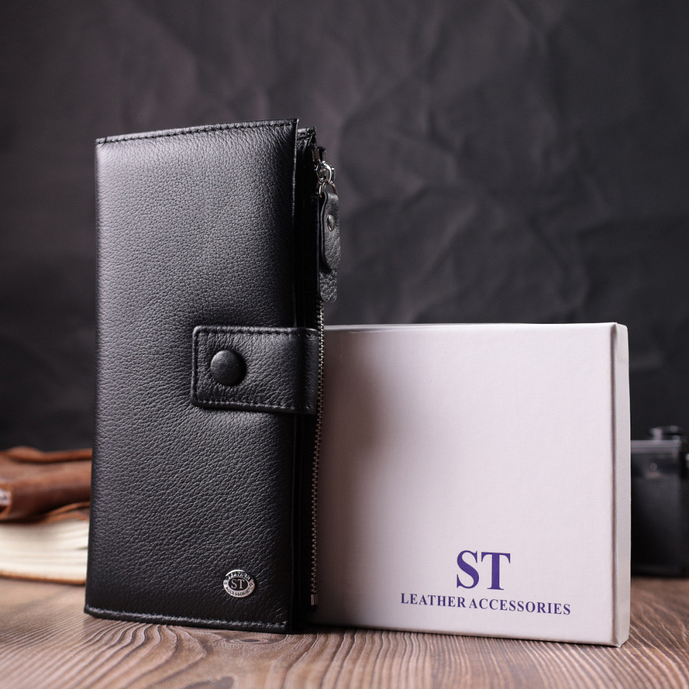 Лаконичный женский вертикальный кошелек-клатч из натуральной кожи ST Leather 22537 Черный Киев - изображение 1