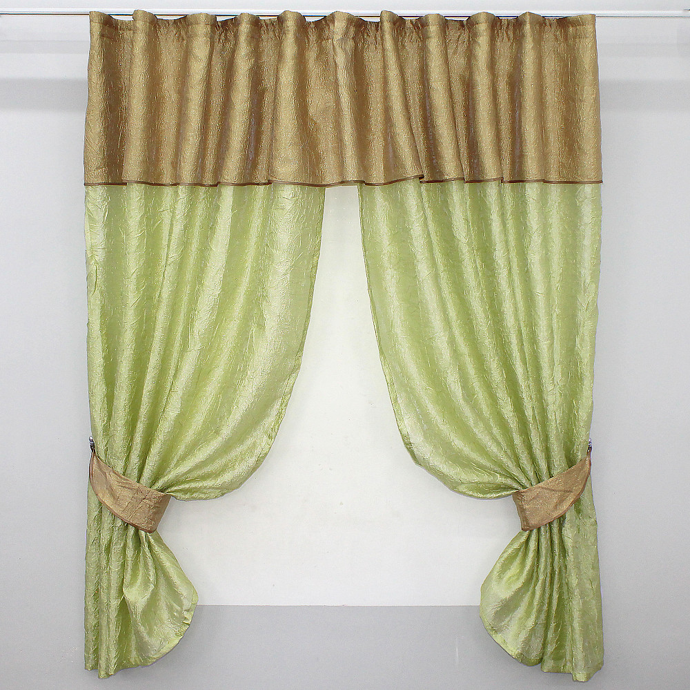 Кухонные шторы VR-Textil № 073к с ламбрекеном и подхватами салатовый с золотистым 270х170 см (52-0155) Киев - изображение 1