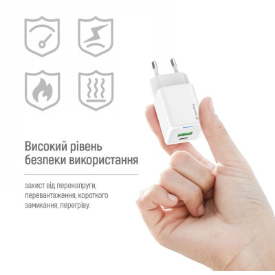 Зарядное устройство ColorWay C101A GaN Mini 20W PD PPS USB-C + USB-A QC4.0 + cable USB-C to USB-C black (CW-CHS062PDC-WT) Винница - изображение 7