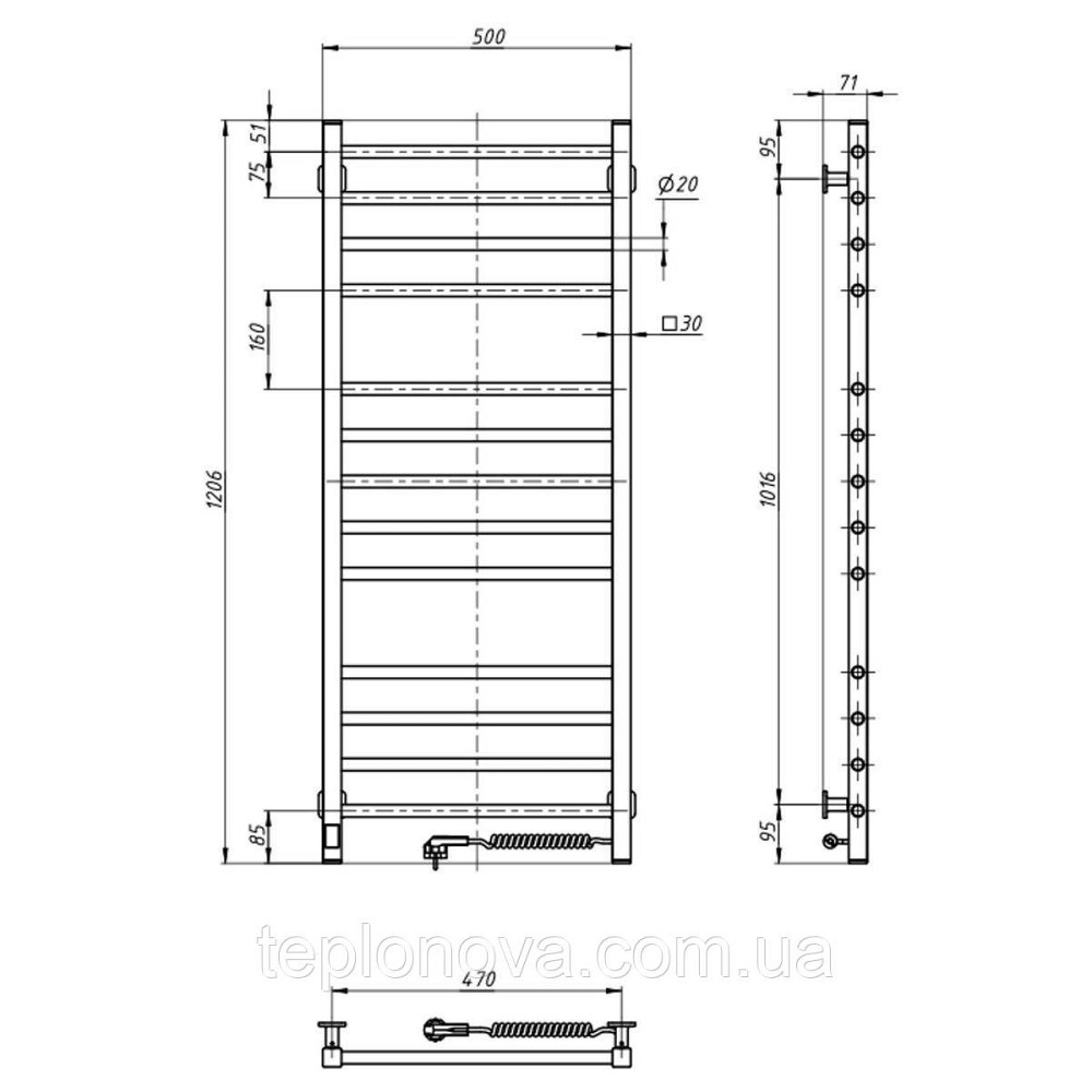 Сушарка для рушників електрична Navin Класик Квадро 500х1200 Sensor права біла Чернівці - фото 5