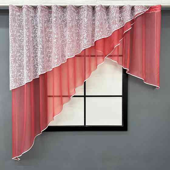 Кухонная занавеска VR-Textil № 00к коралловый с белым 280х170 см (59-976) Киев