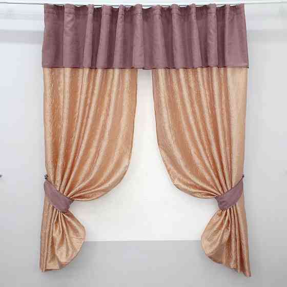 Кухонные шторы VR-Textil № 073к с ламбрекеном и подхватами персиковый с пудровым 285х170 см (52-0148) Киев