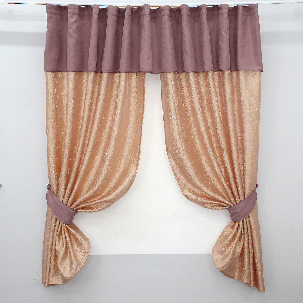 Кухонні штори VR-Textil № 073к з ламбрекеном і підхватами персиковий з пудровим 285х170 см (52-0148) Київ - фото 1