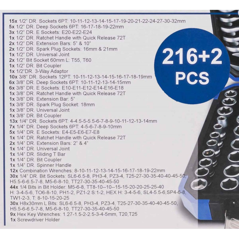 Набор инструментов 216+2пр. 1/4'', 3/8'', 1/2''(6гр.) (4-32мм) SCHEPPACH SCH-38841+2 Одесса - изображение 5