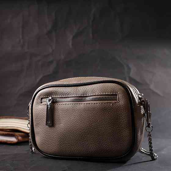 Жіноча вечірня сумка на ланцюжці з натуральної шкіри Vintage 22381 Бежева Київ