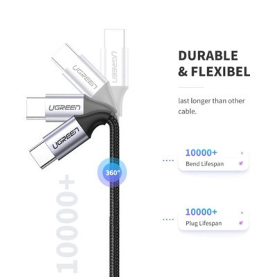 Дата кабель USB-C to USB-C 2.0m US261 18W Round Cable Nickel Plating Aluminum Shell Black Ugreen (50152) Винница - изображение 5