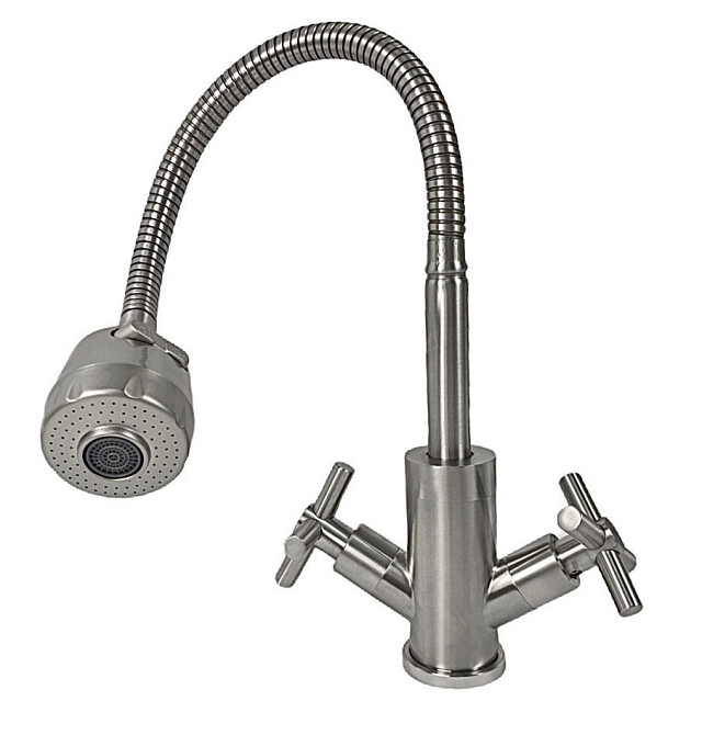 Кухонний змішувач Mixxus DVE 011 з гнучким гусаком двовентильний нержавіюча сталь Чернівці - фото 1