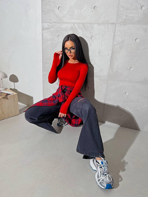 Жіночий базовий лонгслів із мікродайвінгу Червоний Одеса - фото 7