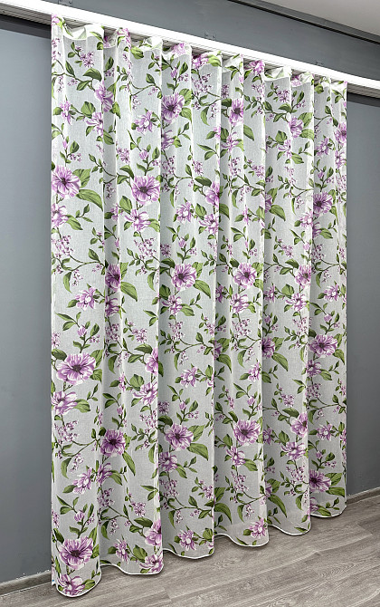 Тюль VR-Textil 1802т Flora Батист Білий з бузковий та зеленим 300х270 см (40-103) Київ - фото 3