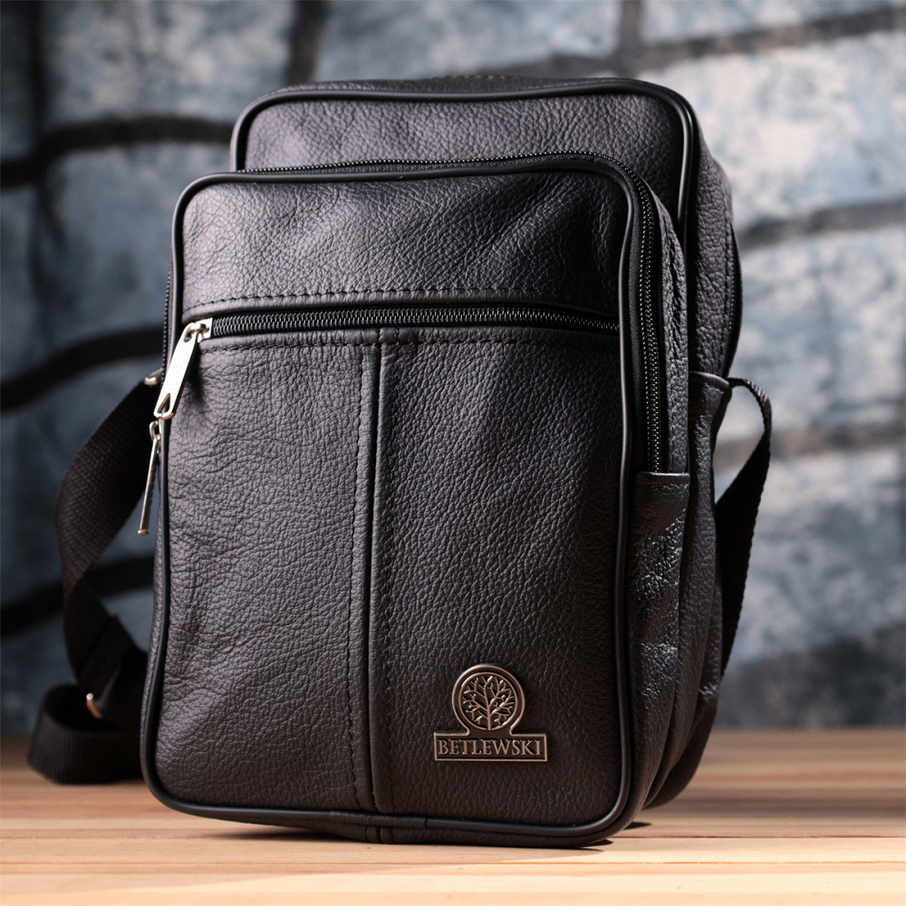 Вместительная мужская вертикальная сумка из натуральной кожи Vintage sale_15111 Черный Киев - изображение 9