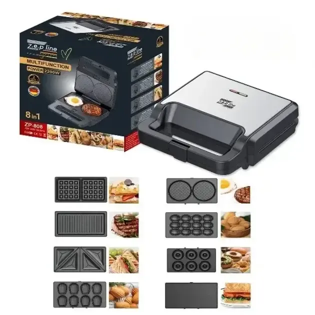 Вафельница мультимейкер гриль 8в1 Zepline 2200W / Мощный электрогриль со сменными пластинами ZP-808 Коломия - фото 3