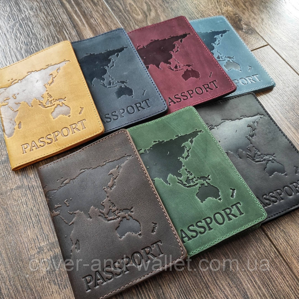 Шкіряна обкладинка на паспорт з тисненням карта світу ST Leather (чорна) Київ - фото 10