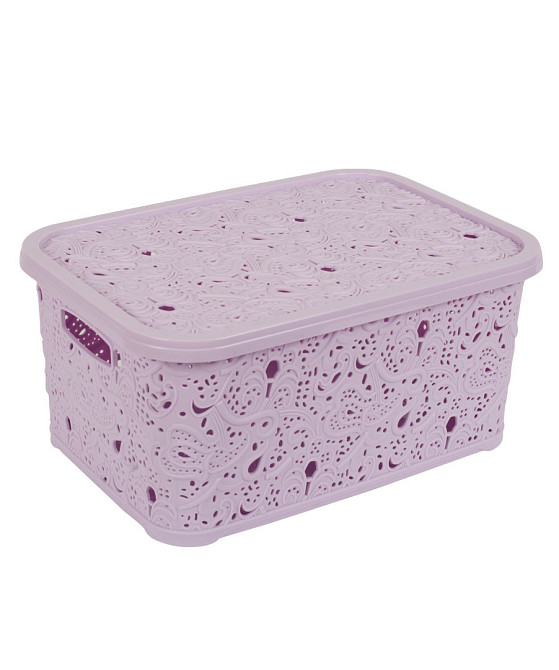 Корзина с крышкой ажурная, Efe plastics 28 л, пудра Одесса - изображение 1