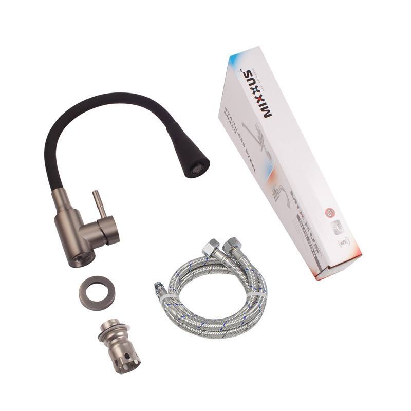 Змішувач для кухні Mixxus SEO-011-T Graphite Refl.Black з нерж.сталі SUS304 (Колір графіт,силіконовий вилив чорний) (MI8434) ( ( Харків - фото 4