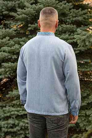 Вишиванка лляна чоловіча, довгий рукав, колір блакитний, р.52/54 топ Київ