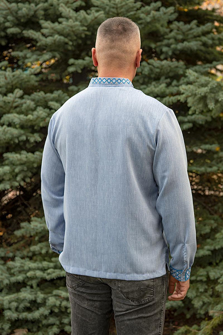 Вишиванка лляна чоловіча, довгий рукав, колір блакитний, р.52/54 топ Київ - фото 4
