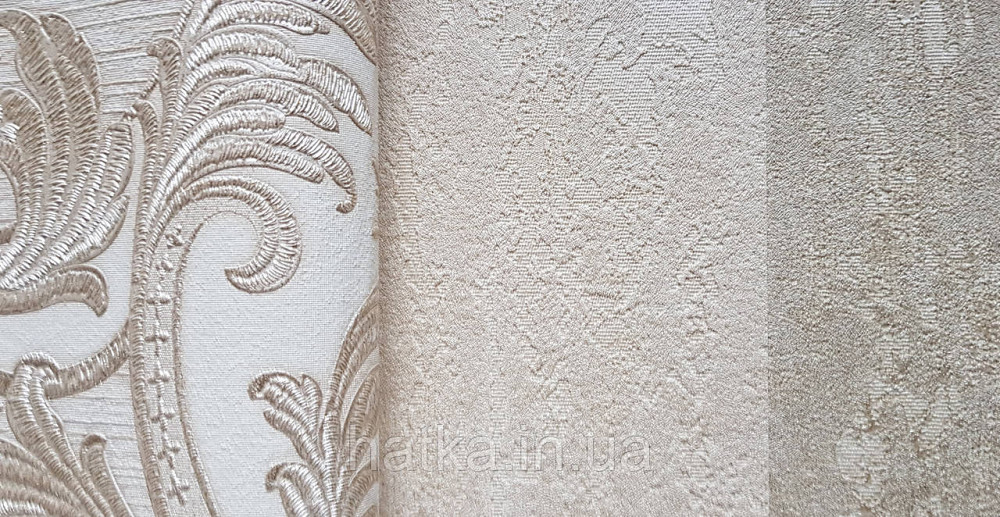 Шпалери вінілові на флізеліні AdaWall Signature1.06х10 вензелю завитки структурні золотисті на бежевому Київ - фото 5