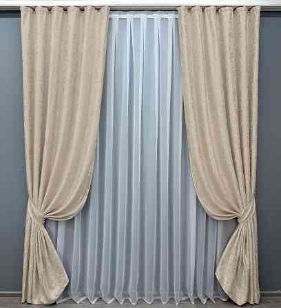 Комплект готовых штор VR-Textil Лен мрамор Pavliani VO № 1767ш бежевый 100х270 см 2 шт (31-808) Киев