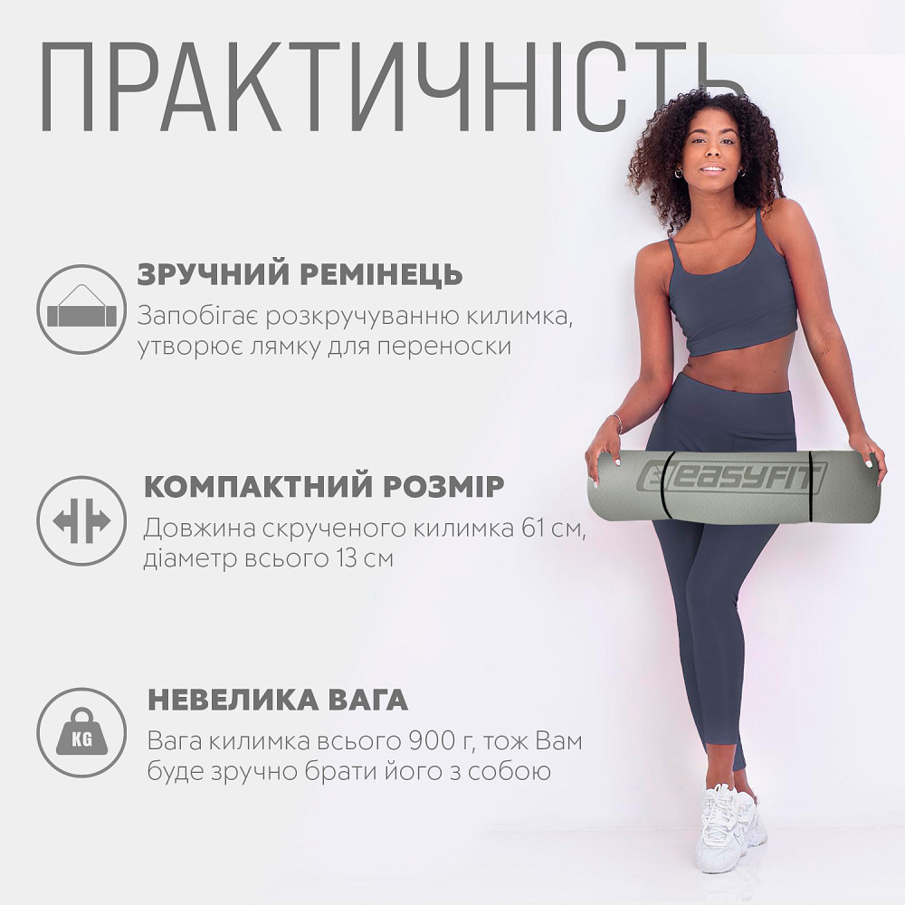 Килимок для йоги та фітнесу EasyFit TPE+TC 6мм двошаровий сірий-чорний Коломыя - изображение 2
