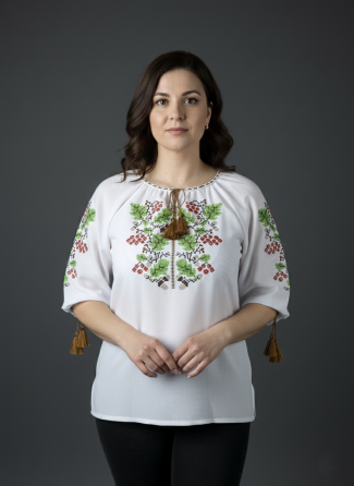 Женская вышиванка Дуб красная Калина на домотканном полотне Киев