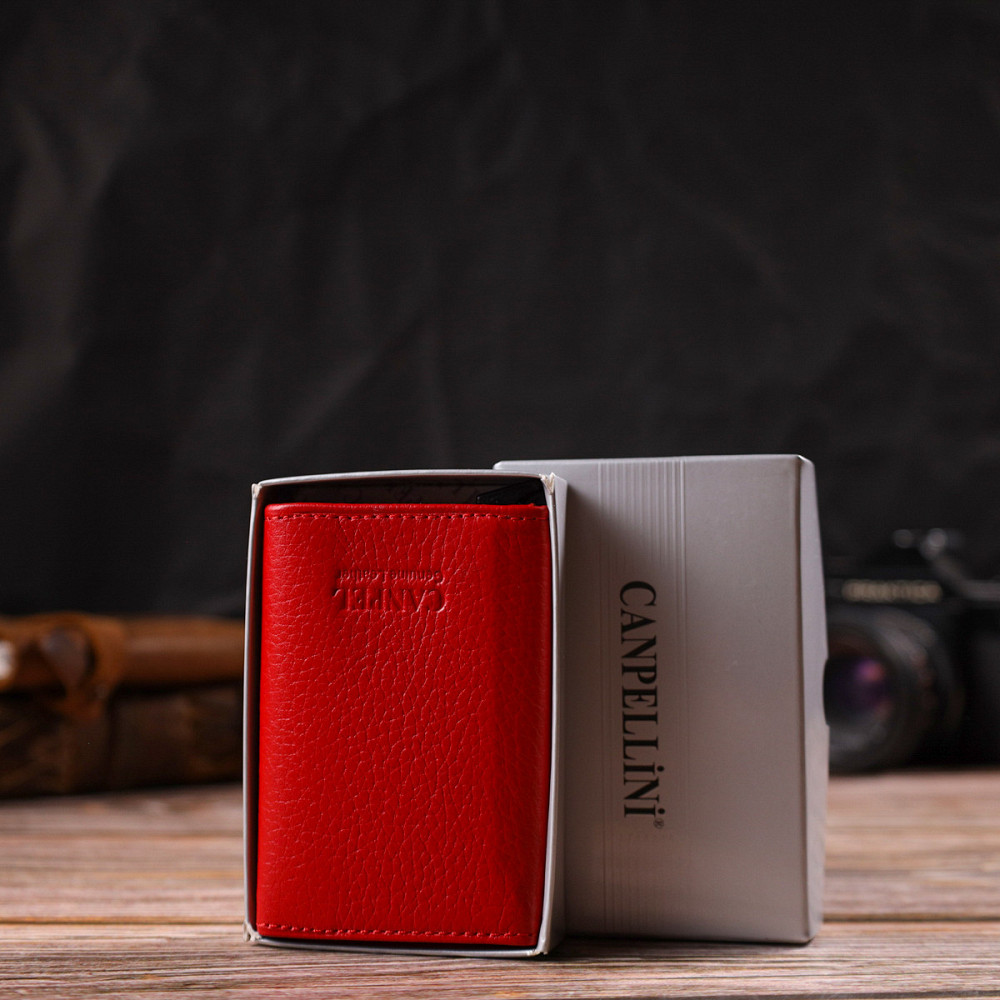 Женский картхолдер в три сложения с автоматическим механизмом из натуральной кожи флотар CANPELLINI 21933 Красный Киев - изображение 10