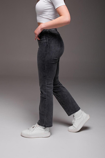 Жіночі джинси з високою талією темно-сірі Slim Fit: джинси звужені високі на три ґудзики 30 Одеса - фото 5