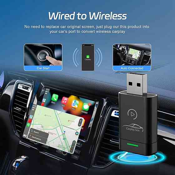 Бездротовий адаптер 2в1 CarPlay та Android Auto для iPhone iOS 10+ та Android 11+, Plug and Play, перетворювач дротового Карплей Київ
