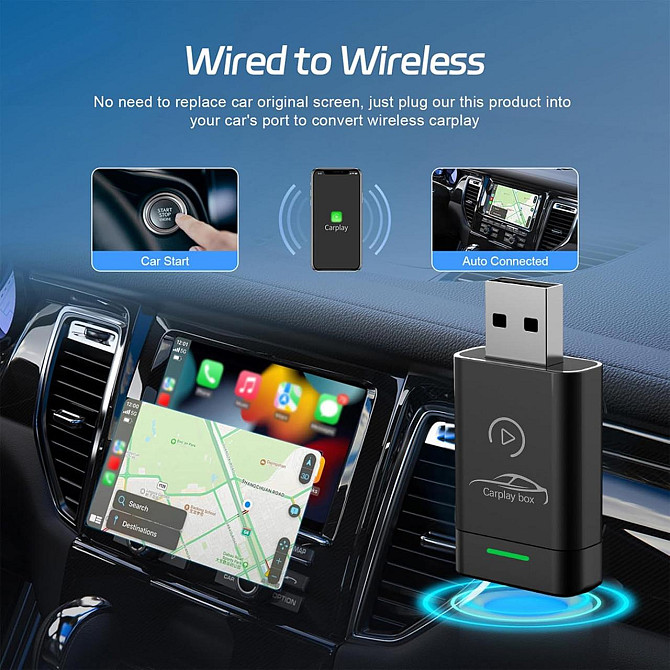 Бездротовий адаптер 2в1 CarPlay та Android Auto для iPhone iOS 10+ та Android 11+, Plug and Play, перетворювач дротового Карплей Київ - фото 6