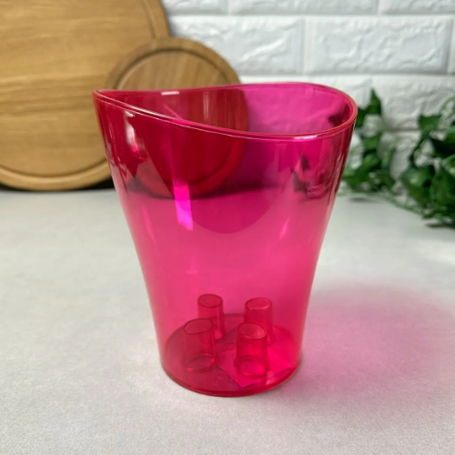 Вазон Ніка для орхідей 13*15,5см малиновий прозорий Алеана Житомир