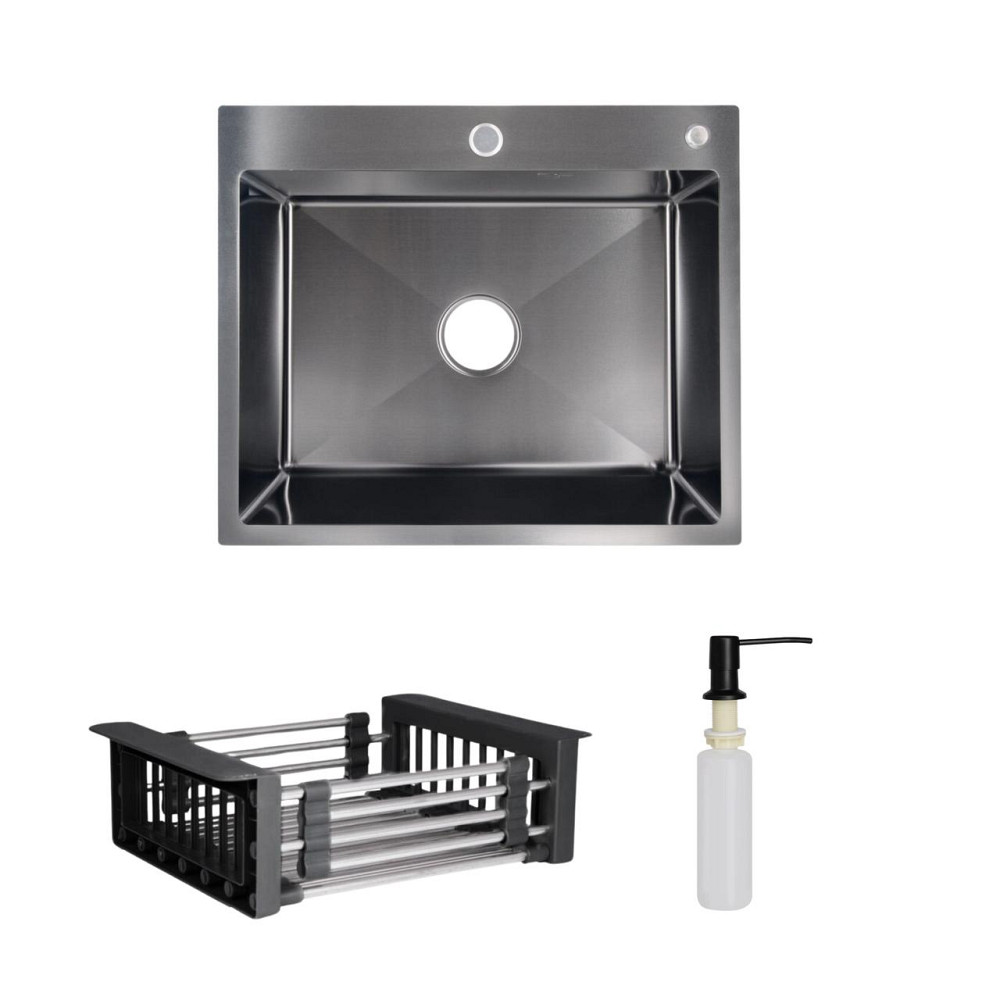 Комплект Lidz Handmade H6050B Мийка для кухні інтегрована BlackPVD у комплекті з дозатором + Lidz K01B Кошик для кухонної Київ - фото 1