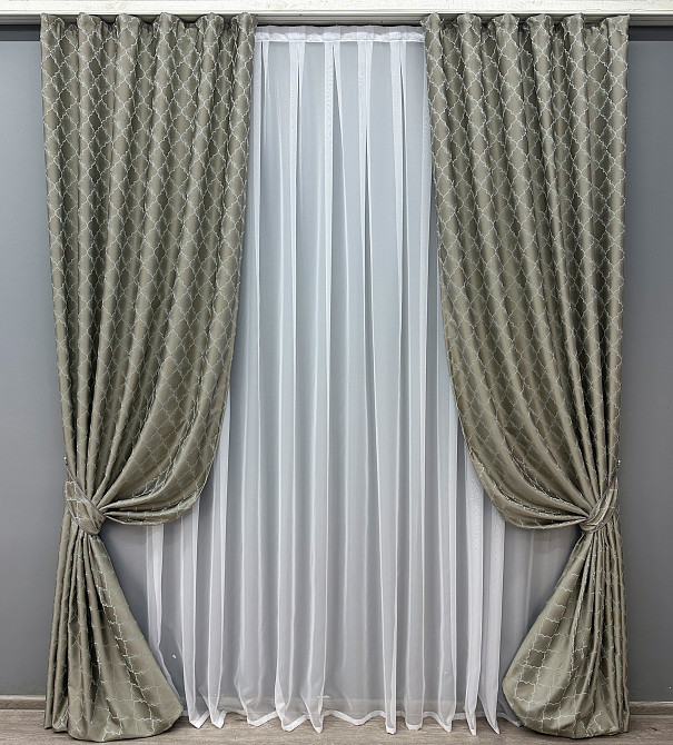 Комплект готовых штор VR-Textil Жаккард SAPFIR № 1753ш Серый с бирюзовым 150х300 см 2 шт (33-0710) Киев - изображение 2