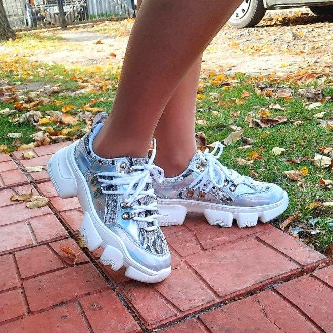 -Женские Кроссовки на Танкетке Серебристые Слипоны Мокасины на Платформе (размеры: 37,38,39) - 275-1 Днепр - изображение 9