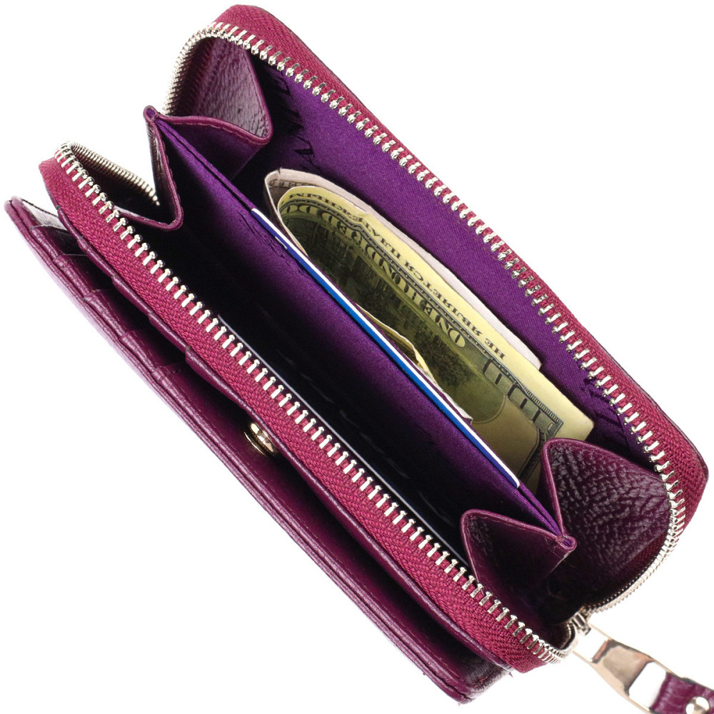 Яскраве жіноче портмоне середнього розміру з натуральної зернистої шкіри CANPELLINI 21909 Бузкове Київ - фото 4