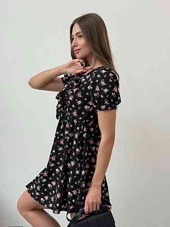 Женское легкое романтическое мини платье в цветочный принт турецкий софт Черный, 46/48 Одесса