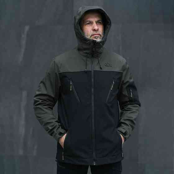 Куртка чоловіча демісезонна з капюшоном чорна-хакі Pobedov Korol' Lev Київ