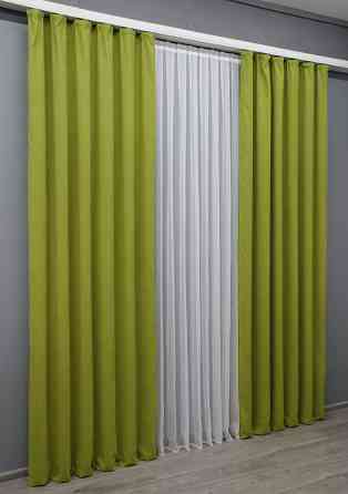 Комплект готових штор VR-Textil Мікровелюр Petek № 1500ш Салатовий 100х290 см 2 шт (31-761) Київ