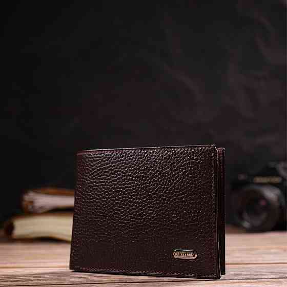 Ідеальний горизонтальний чоловічий гаманець середнього розміру із натуральної зернистої шкіри Коричневий (CANPELLINI) Київ