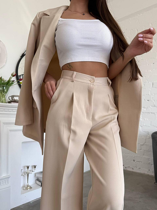 Жіночий стильний діловий костюм ( піджак + штани) креп-костюмка Бежевий, 50/52 Одеса - фото 3