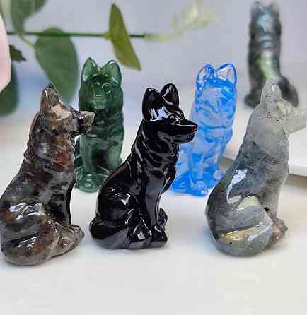 Вовк з лабрадориту 4 см, фігурка вовк натуральний камінь, талісман сили та захисту Київ