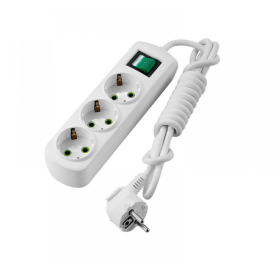 Подовжувач із заземленням 3 розетки 5м з вимикачем білий Letitia Лезард Житомир