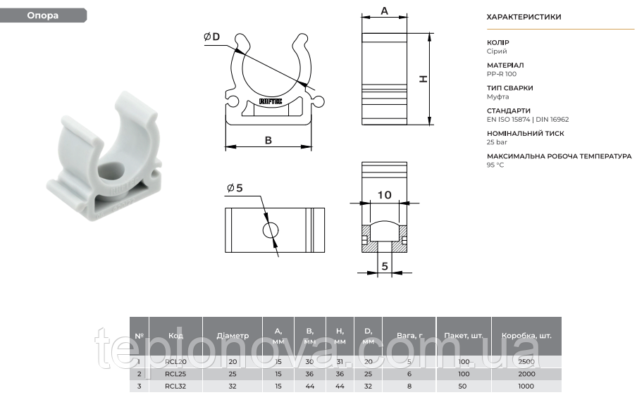 Крепление (Опора) PPR ø25 (Полипропилен)  Raftec 25мм RCL25 Черновцы - изображение 4